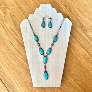 Navajo Sterling Silver Turquoise Lariat Y Necklace & Earrings Set by M.Spencer
